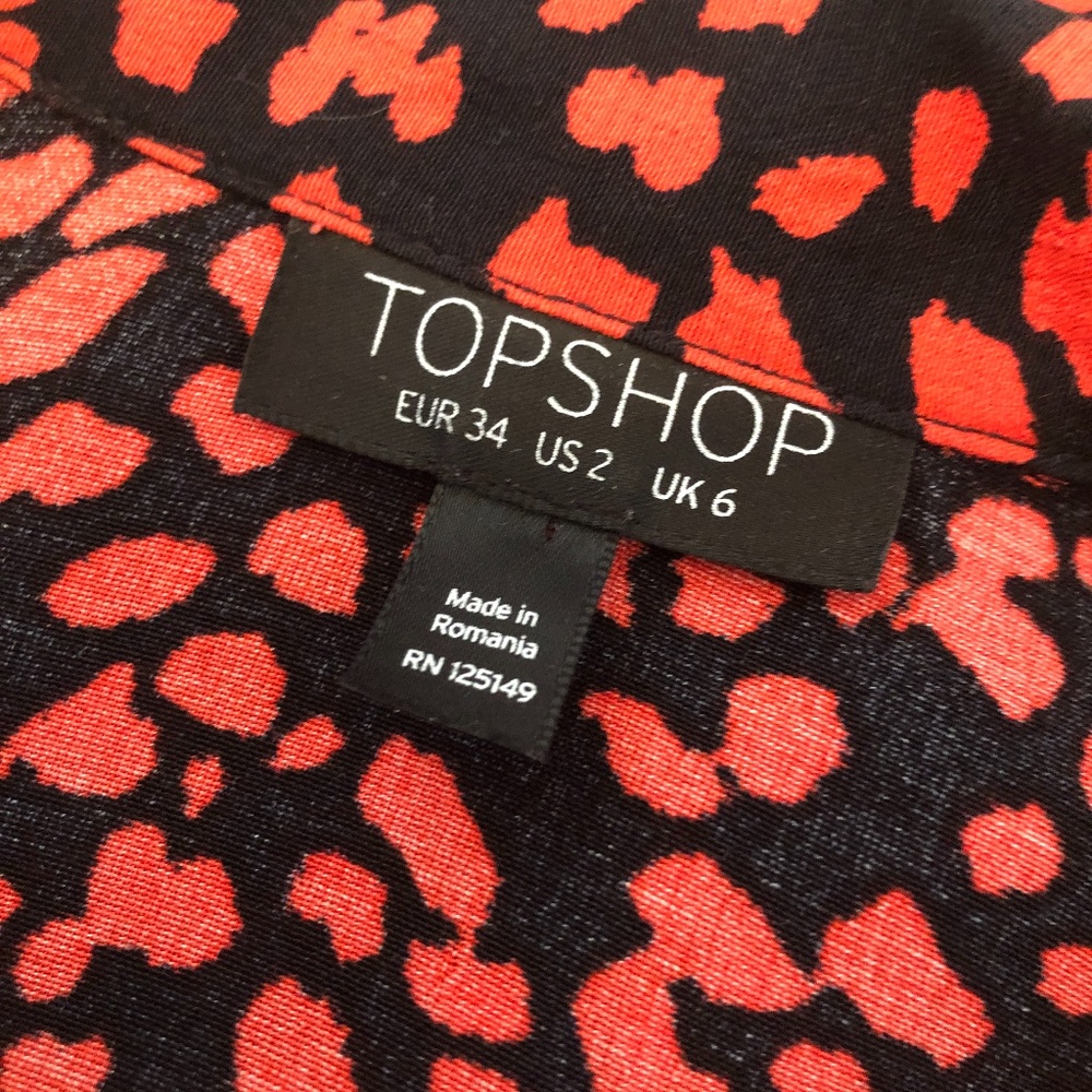 Topshop Red Cheetah Print Double-Breasted Blazer Style Shirt Size 2 - Picture 5 of 5